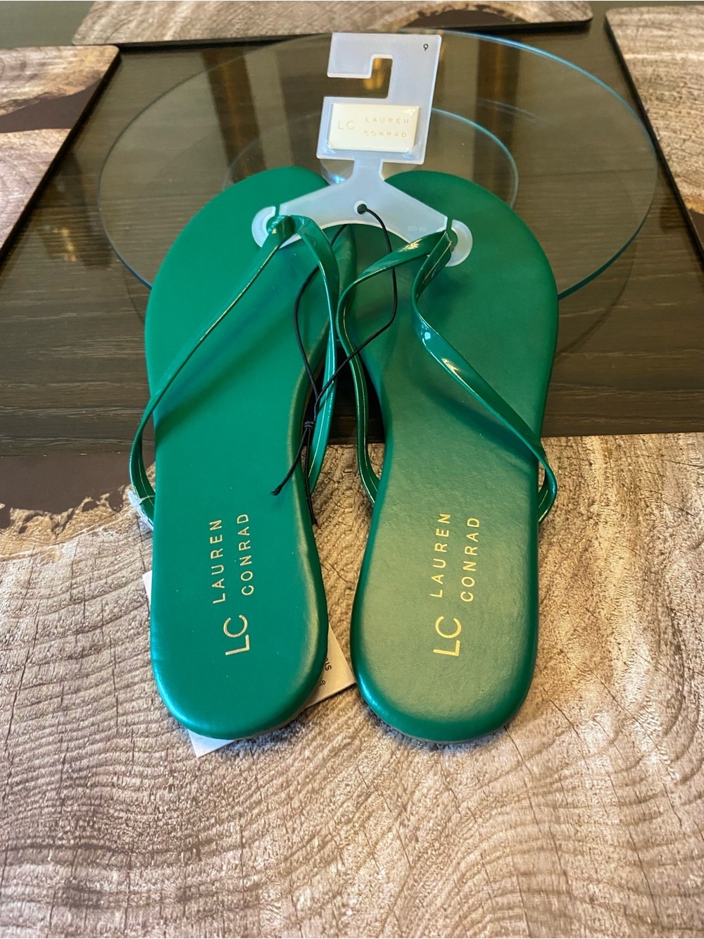 LC Lauren Conrad Emerald Green Strappy Flip Flop Sandals